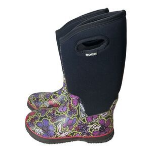 BOGS Classic HimayFlowers Black Waterproof Tall Boots Insulated Women Size 11